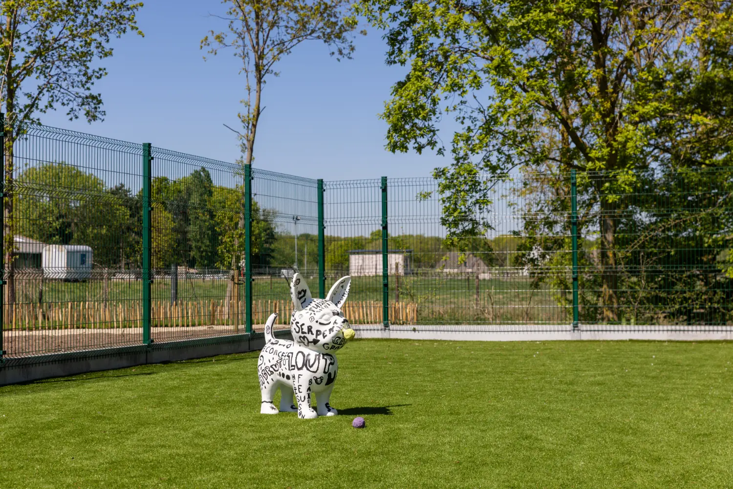 Speelweide met kunstgras voor honden bij ’t Hoogstehof